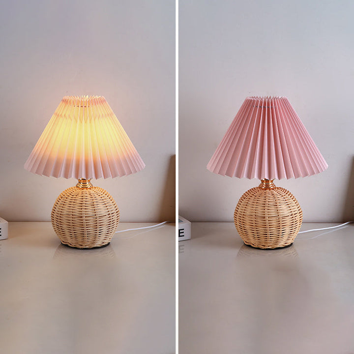 RattaLume Nordic LED Table Lamp | Woven Rattan & Foldable Fabric Shade | Mood Light | Decor for the Bedroom | Kalsten