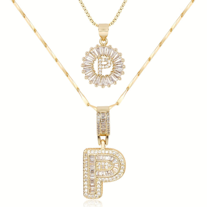 Kalsten | 2pc 14k Diamond Letter Initial Necklaces
