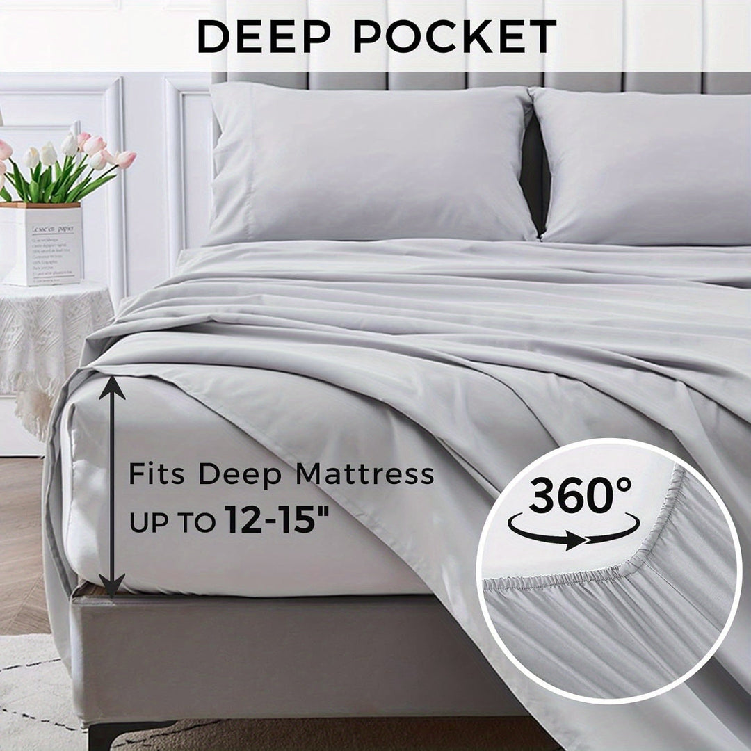4-Piece Soft Cooling Queen Size Sheets: 14" Deep Pocket, Luxury Hotel-Grade, Shrinkage and Fade Resistant, Easy Care Bed Sheet Set | Kalsten
