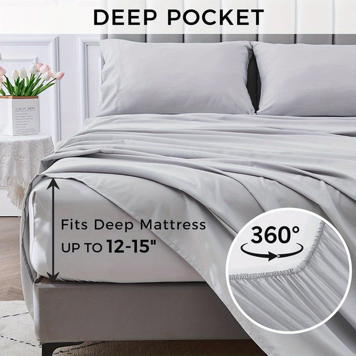 4-Piece Soft Cooling Queen Size Sheets: 14" Deep Pocket, Luxury Hotel-Grade, Shrinkage and Fade Resistant, Easy Care Bed Sheet Set | Kalsten