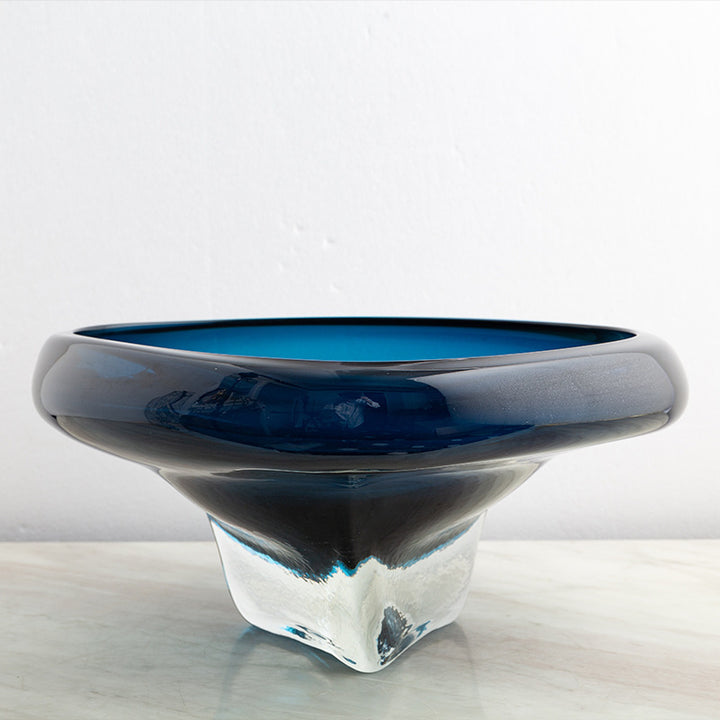 Handblown Thick-Glass Pedestal Centerpiece Bowl Kalsten