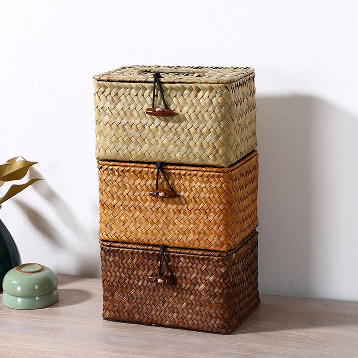 Handcrafted Woven Storage Box with Stylish Lid Kalsten
