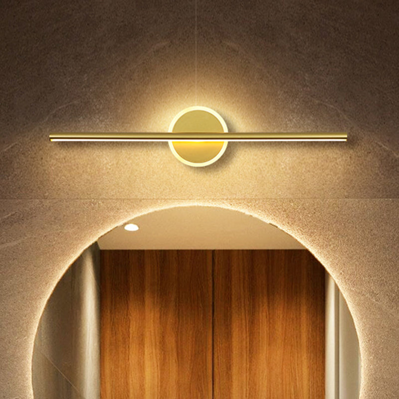 Metal Linear and Round Vanity Wall Light Minimalism LED Wall Sconce Lighting in Gold, 16"/23.5"/31.5" Wide | Kalsten