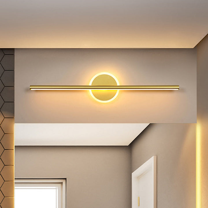Metal Linear and Round Vanity Wall Light Minimalism LED Wall Sconce Lighting in Gold, 16"/23.5"/31.5" Wide | Kalsten