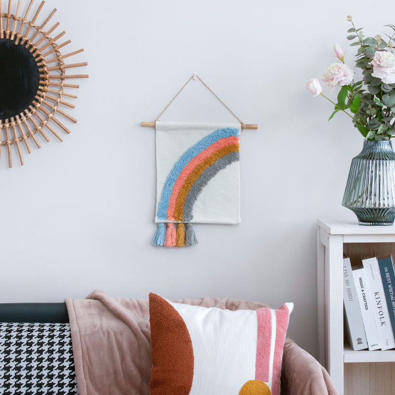 Woven wall hanging with hand-tufted rainbow design, cotton blend and decorative tassels Kalsten