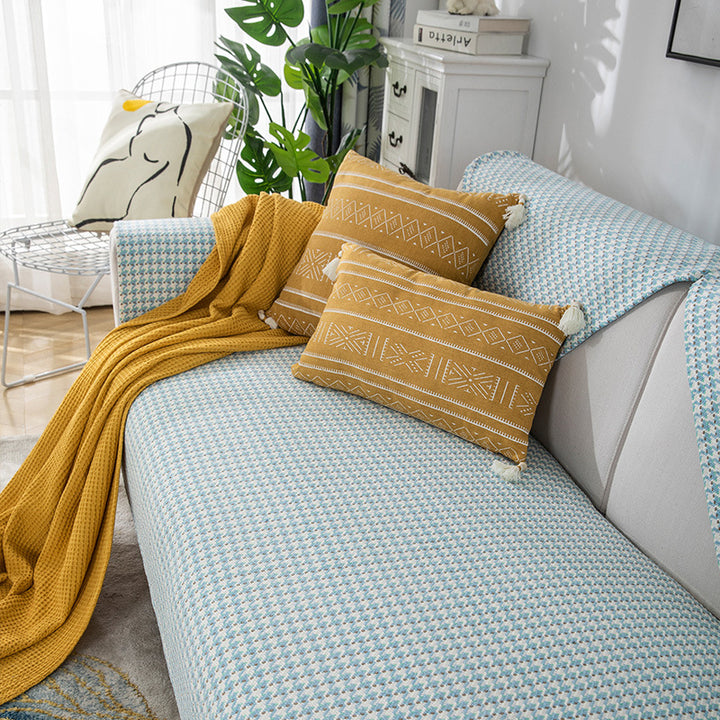 Sofa cover made of finely woven jacquard blend fiber with non-slip underside