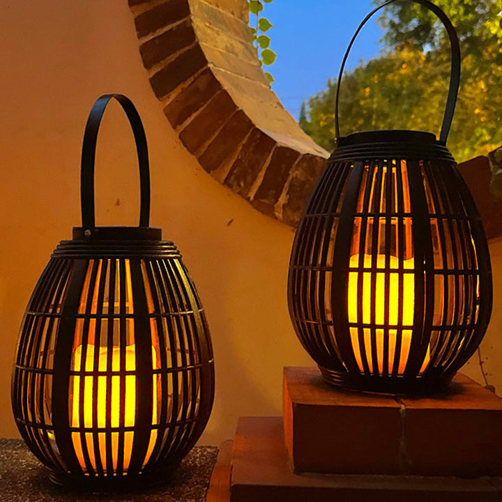 Modern Art Deco Solar Round Lantern Rattan LED Outdoor Landscape Light For Garden | Kalsten
