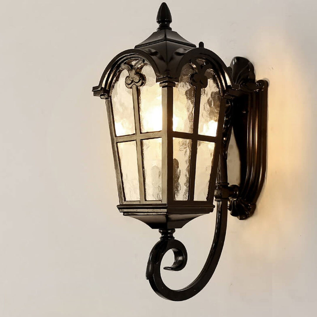 European Retro Glass Aluminum Lantern Outdoor Waterproof 1-Light Wall Sconce Lamp | Kalsten