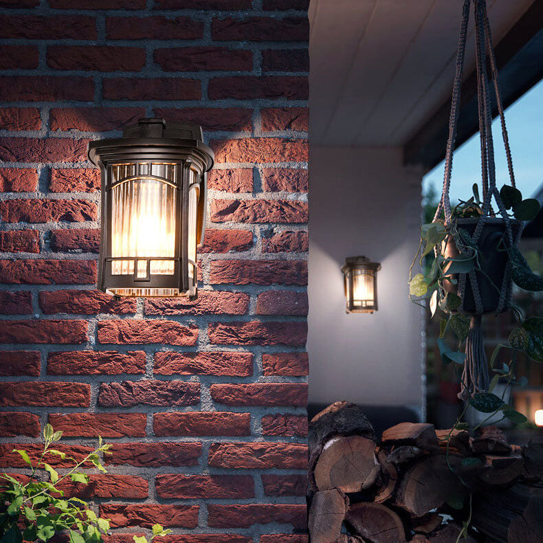 Modern Square Aluminum Glass Carved 1-Light Outdoor Waterproof Wall Sconce Lamp | Kalsten