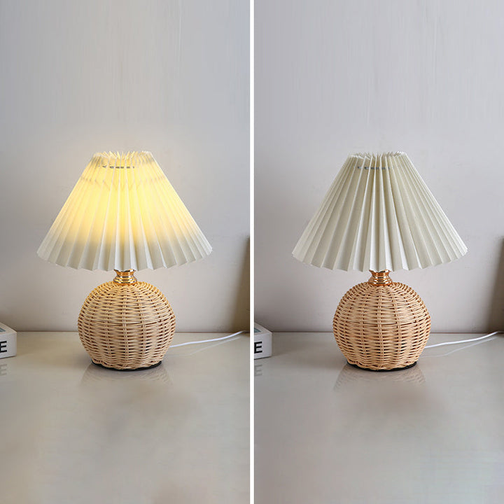 RattaLume Nordic LED Table Lamp | Woven Rattan & Foldable Fabric Shade | Mood Light | Decor for the Bedroom | Kalsten