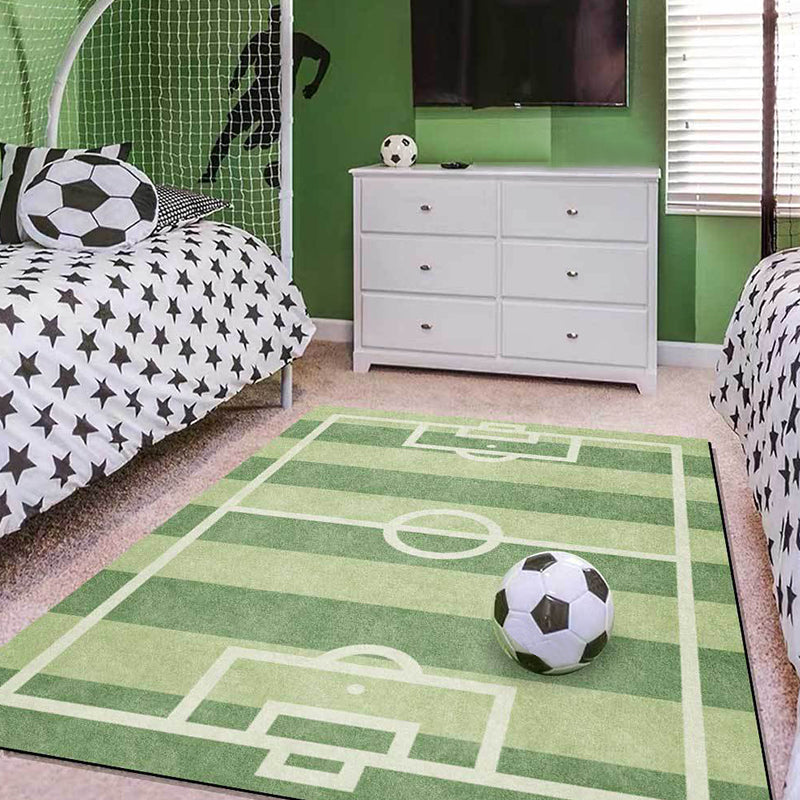 Kalsten | Creative Football Field Pattern Rug Green Kids Rug Polyester Pet Friendly Washable Non-slip Area Rug for Decoration