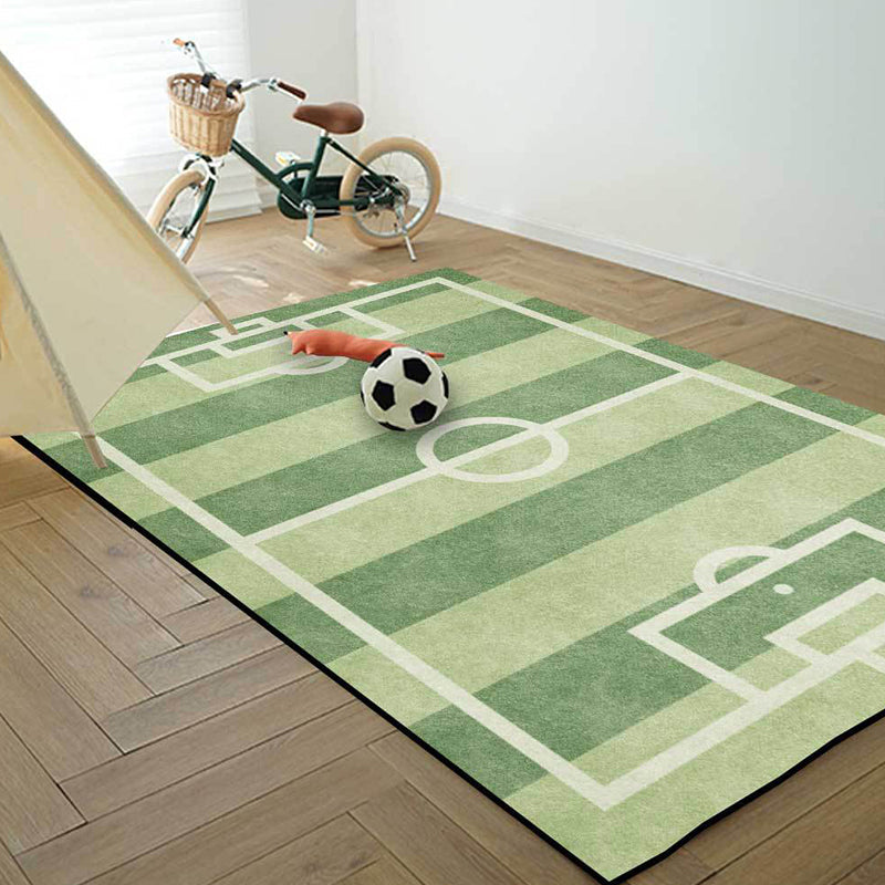 Kalsten | Creative Football Field Pattern Rug Green Kids Rug Polyester Pet Friendly Washable Non-slip Area Rug for Decoration