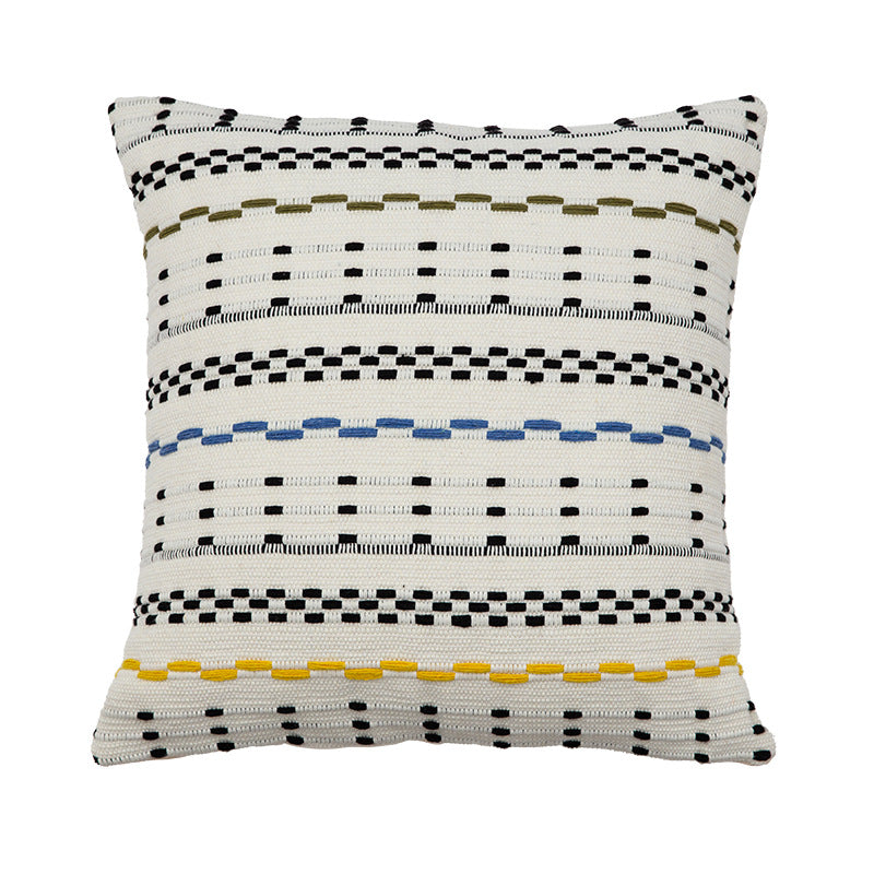Woven square decorative cushion cover with decorative embroidered stripes made of cotton blend Kalsten