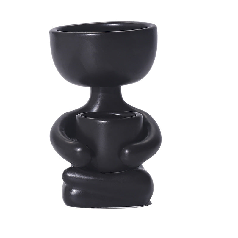 Sculptural Matte Ceramic Two-Tier Planter And Tea-Light Holder
