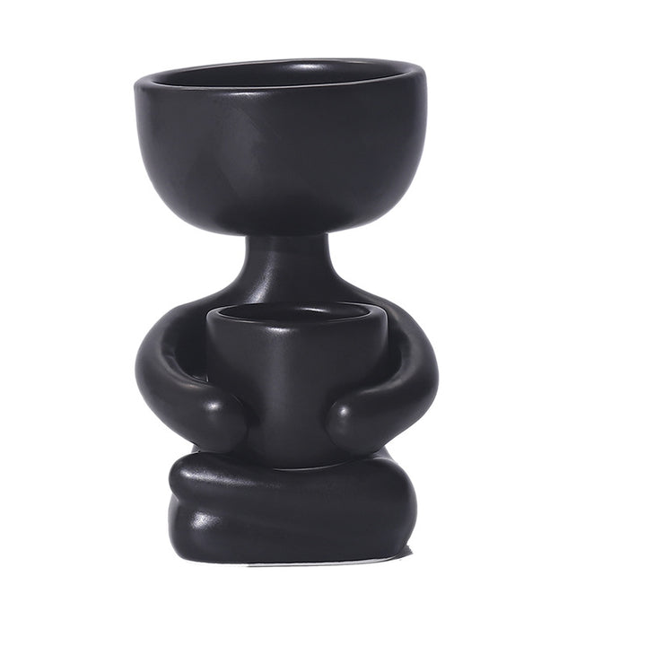 Sculptural Matte Ceramic Two-Tier Planter And Tea-Light Holder