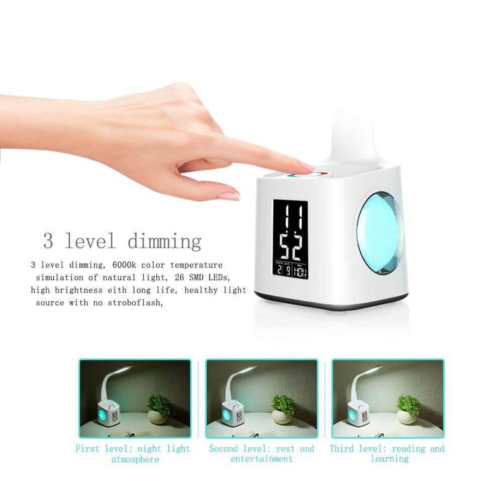 Study LED Desk Lamp USB Charging Port&Screen&Calendar&Colors Night Light Kids Dimmable Table Lamp With Pen Hold | Kalsten