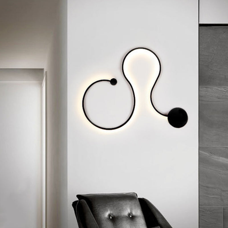 Metal Snake-Like Wall Sconce Lighting Simplicity 25.5"/50" W LED Wall Mount Lamp in Black, Warm/White Light | Kalsten