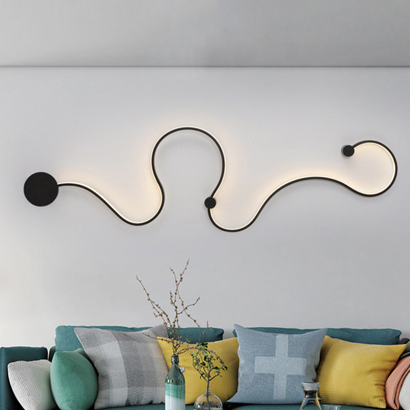 Metal Snake-Like Wall Sconce Lighting Simplicity 25.5"/50" W LED Wall Mount Lamp in Black, Warm/White Light | Kalsten