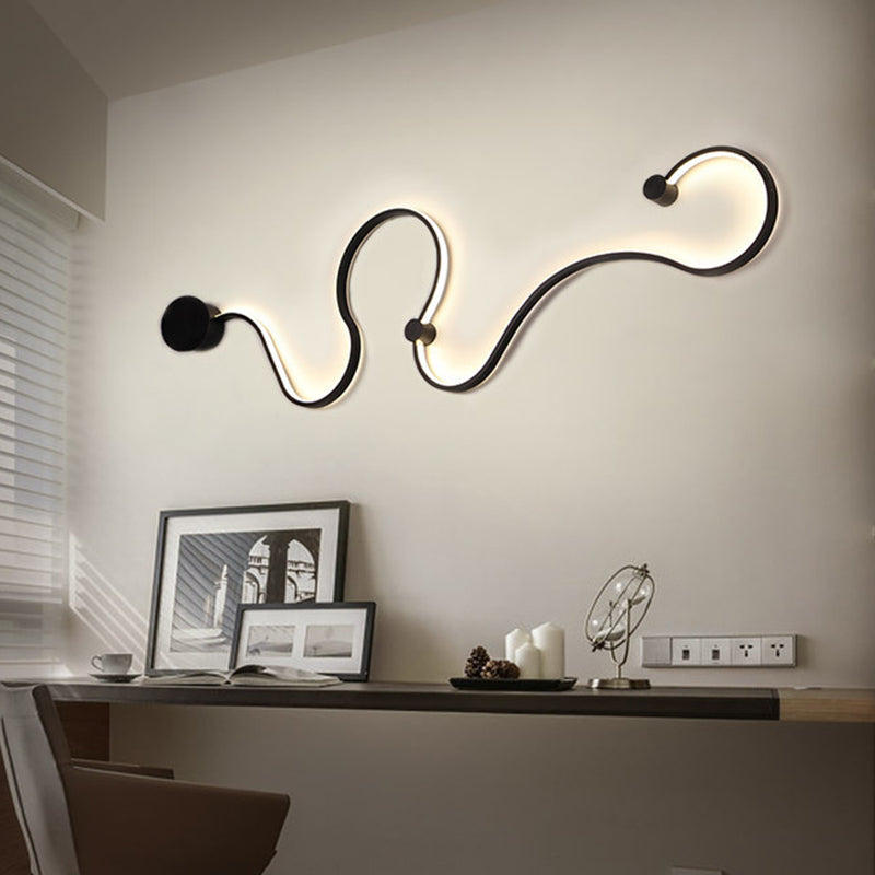 Metal Snake-Like Wall Sconce Lighting Simplicity 25.5"/50" W LED Wall Mount Lamp in Black, Warm/White Light | Kalsten