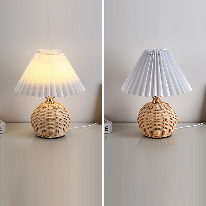 Kalsten | RattaLume Nordic LED Table Lamp | Woven Rattan & Foldable Fabric Shade | Mood Light | Decor for the Bedroom