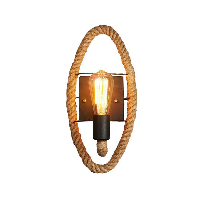 Kalsten | Single rope wrapped wall light farmhouse brown oval/round dining room wall mounted light with open lamp design