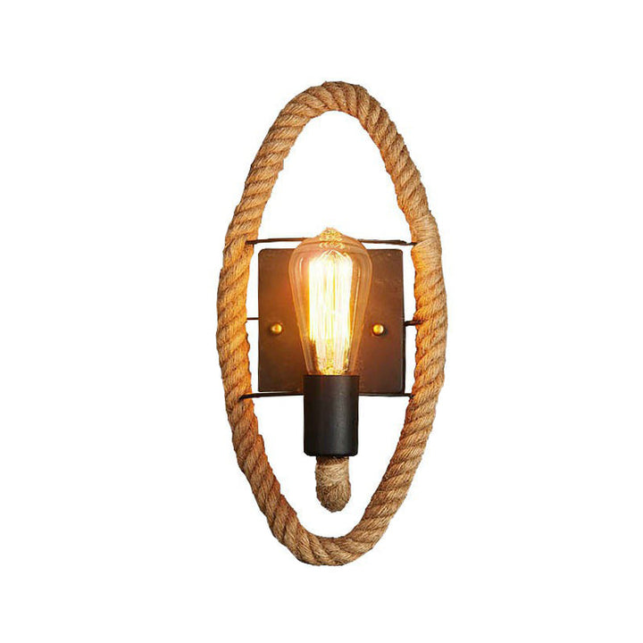 Kalsten | Single rope wrapped wall light farmhouse brown oval/round dining room wall mounted light with open lamp design