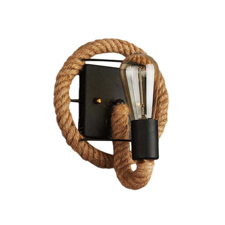 Kalsten | Single rope wrapped wall light farmhouse brown oval/round dining room wall mounted light with open lamp design