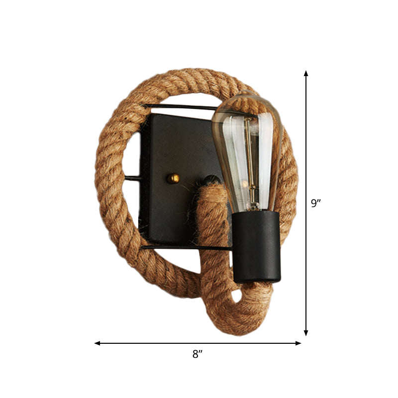 Kalsten | Single rope wrapped wall light farmhouse brown oval/round dining room wall mounted light with open lamp design