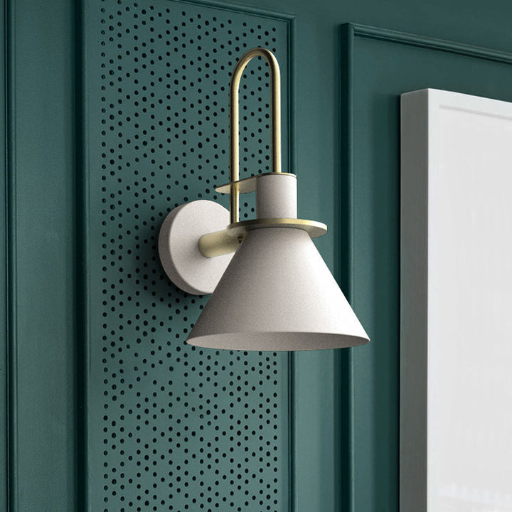 Black/White/Green Cone Wall Lamp Macaron 1-Light Metal Wall Mounted Light with Arched Arm for Bedroom, Warm/White Light | Kalsten