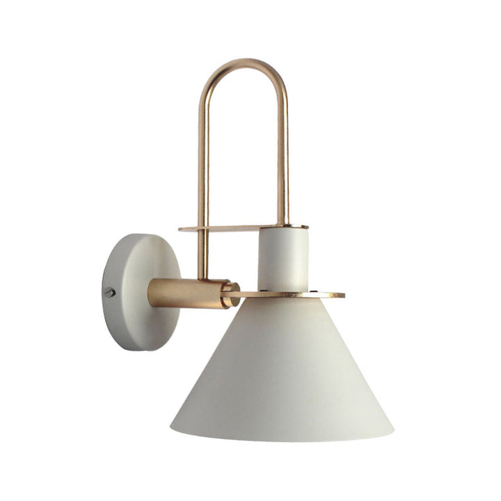 Black/White/Green Cone Wall Lamp Macaron 1-Light Metal Wall Mounted Light with Arched Arm for Bedroom, Warm/White Light | Kalsten