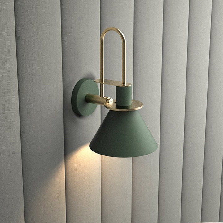 Black/White/Green Cone Wall Lamp Macaron 1-Light Metal Wall Mounted Light with Arched Arm for Bedroom, Warm/White Light | Kalsten