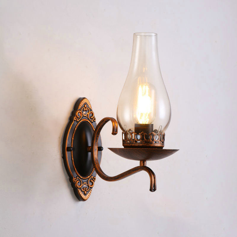 Kalsten | Single-arm Wall Light Industrial Hall Wall Light with Kerosene Clear/Frosted Glass Shade in Copper/Bronze