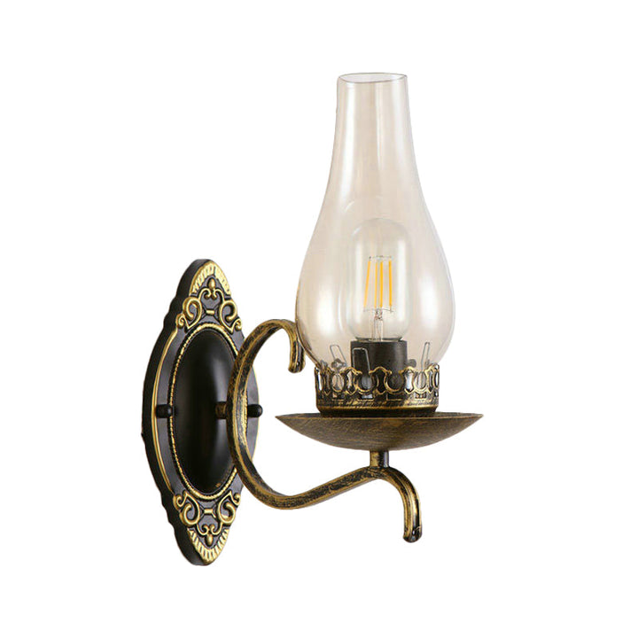 Kalsten | Single-arm Wall Light Industrial Hall Wall Light with Kerosene Clear/Frosted Glass Shade in Copper/Bronze
