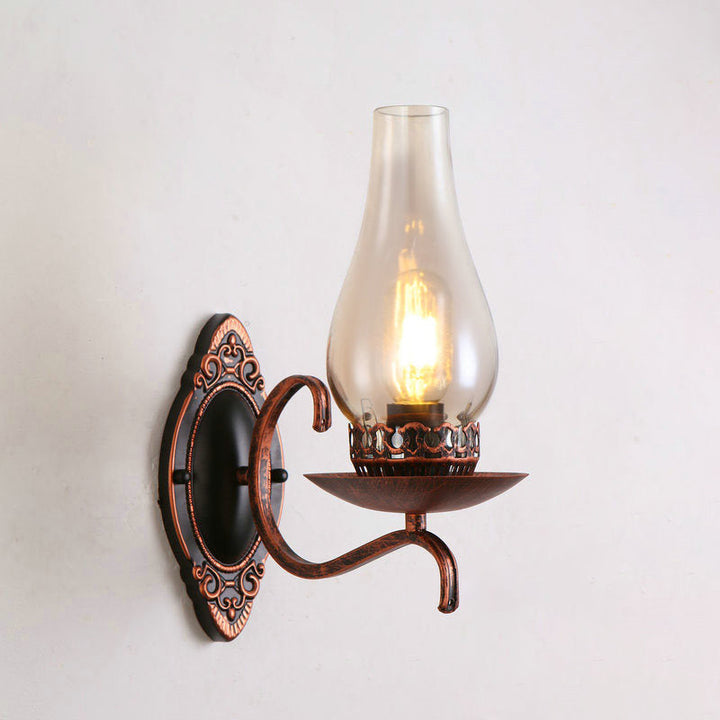 Kalsten | Single-arm Wall Light Industrial Hall Wall Light with Kerosene Clear/Frosted Glass Shade in Copper/Bronze
