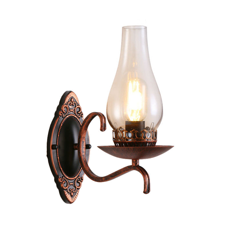 Kalsten | Single-arm Wall Light Industrial Hall Wall Light with Kerosene Clear/Frosted Glass Shade in Copper/Bronze