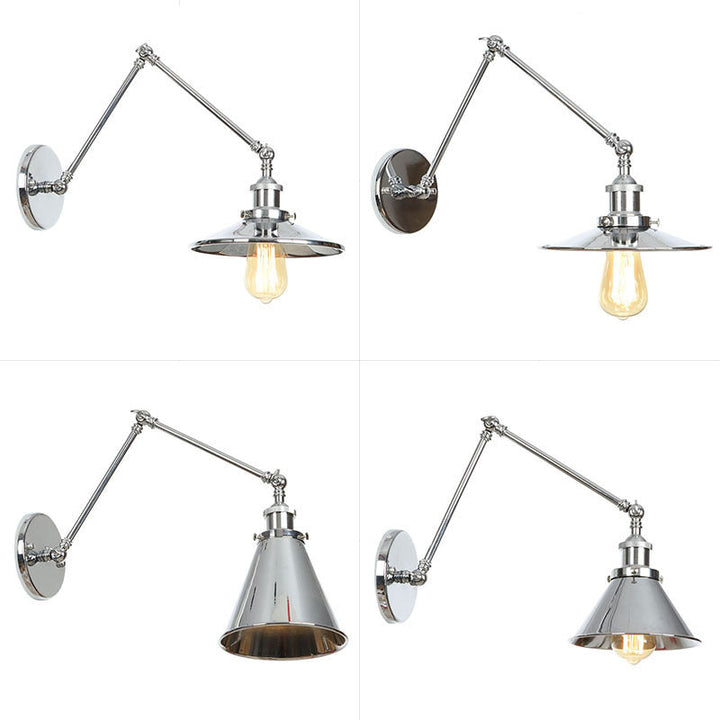 Kalsten | Saucer/Cone/Horn Nightstand Reading Wall Lamp Factory Metal Single 6"/8" W Chrome Wall-Mounted Light Fixture with Rotatable Arm
