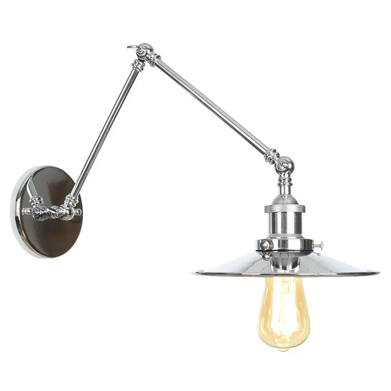 Kalsten | Saucer/Cone/Horn Nightstand Reading Wall Lamp Factory Metal Single 6"/8" W Chrome Wall-Mounted Light Fixture with Rotatable Arm