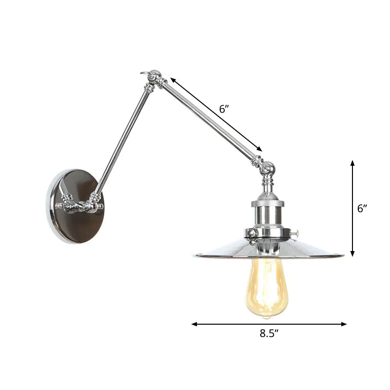 Kalsten | Saucer/Cone/Horn Nightstand Reading Wall Lamp Factory Metal Single 6"/8" W Chrome Wall-Mounted Light Fixture with Rotatable Arm