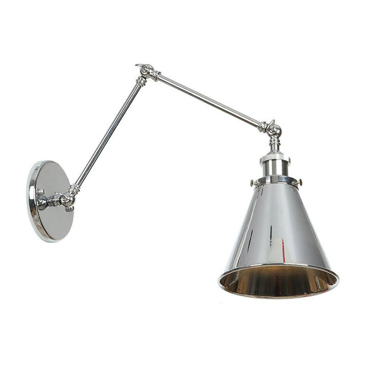 Kalsten | Saucer/Cone/Horn Nightstand Reading Wall Lamp Factory Metal Single 6"/8" W Chrome Wall-Mounted Light Fixture with Rotatable Arm