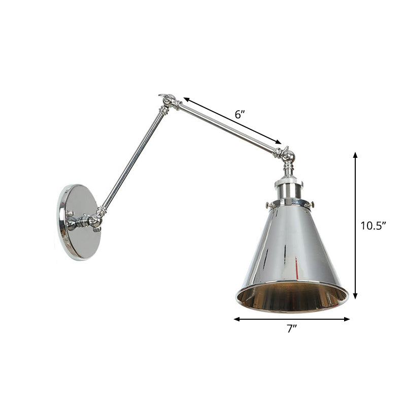 Kalsten | Saucer/Cone/Horn Nightstand Reading Wall Lamp Factory Metal Single 6"/8" W Chrome Wall-Mounted Light Fixture with Rotatable Arm