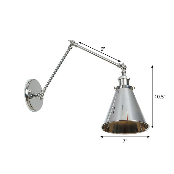 Kalsten | Saucer/Cone/Horn Nightstand Reading Wall Lamp Factory Metal Single 6"/8" W Chrome Wall-Mounted Light Fixture with Rotatable Arm