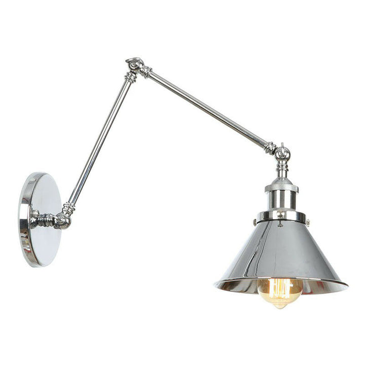 Kalsten | Saucer/Cone/Horn Nightstand Reading Wall Lamp Factory Metal Single 6"/8" W Chrome Wall-Mounted Light Fixture with Rotatable Arm