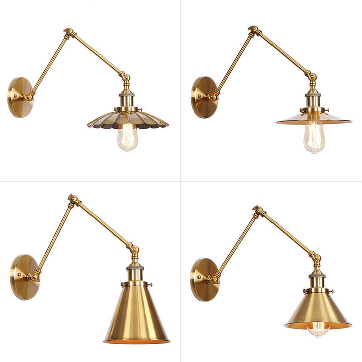 Iron Brass Task Wall Lighting Scalloped/Horn/Cone Single 6"/8" Wide Antique Wall Mounted Lamp with Swing Arm | Kalsten