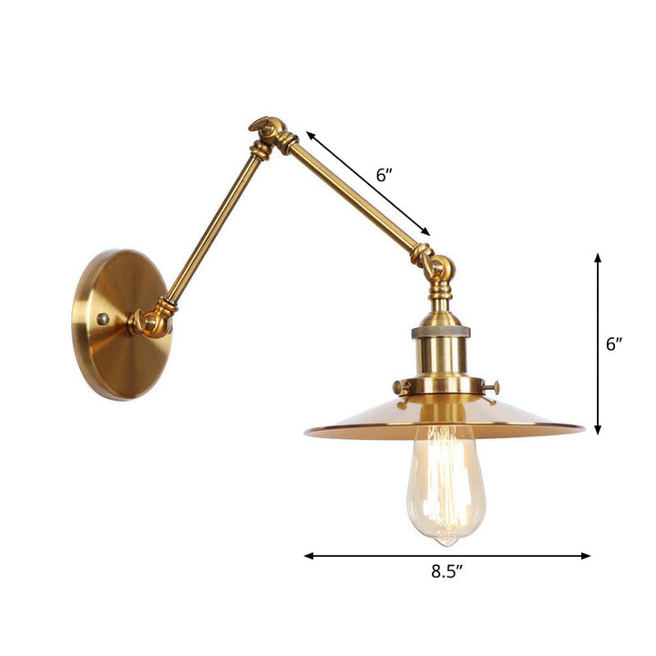 Iron Brass Task Wall Lighting Scalloped/Horn/Cone Single 6"/8" Wide Antique Wall Mounted Lamp with Swing Arm | Kalsten