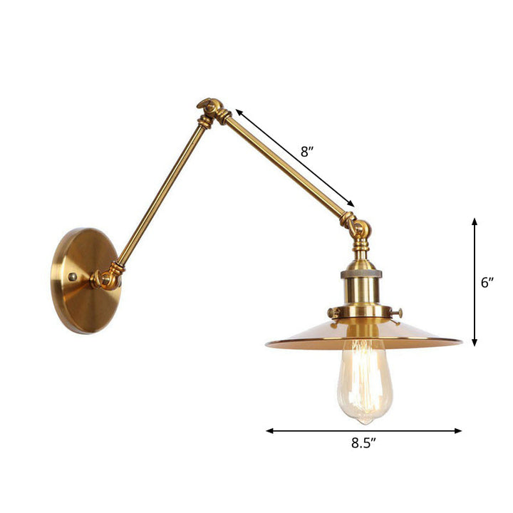 Iron Brass Task Wall Lighting Scalloped/Horn/Cone Single 6"/8" Wide Antique Wall Mounted Lamp with Swing Arm | Kalsten