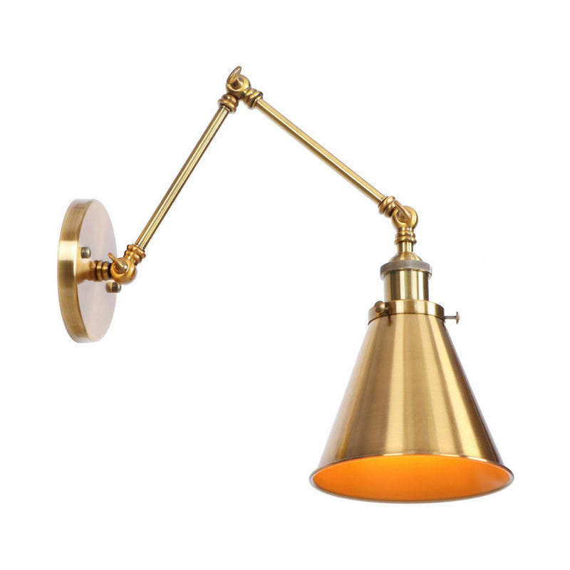 Iron Brass Task Wall Lighting Scalloped/Horn/Cone Single 6"/8" Wide Antique Wall Mounted Lamp with Swing Arm | Kalsten