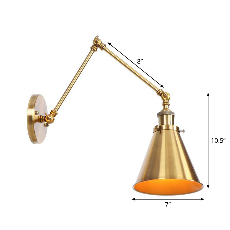 Iron Brass Task Wall Lighting Scalloped/Horn/Cone Single 6"/8" Wide Antique Wall Mounted Lamp with Swing Arm | Kalsten
