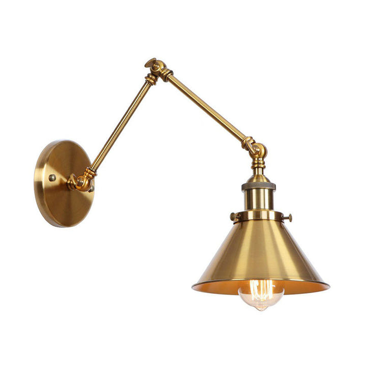 Iron Brass Task Wall Lighting Scalloped/Horn/Cone Single 6"/8" Wide Antique Wall Mounted Lamp with Swing Arm | Kalsten