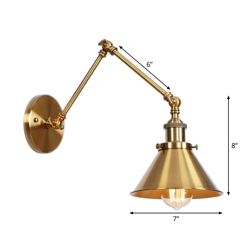 Iron Brass Task Wall Lighting Scalloped/Horn/Cone Single 6"/8" Wide Antique Wall Mounted Lamp with Swing Arm | Kalsten