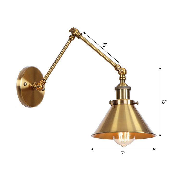 Iron Brass Task Wall Lighting Scalloped/Horn/Cone Single 6"/8" Wide Antique Wall Mounted Lamp with Swing Arm | Kalsten